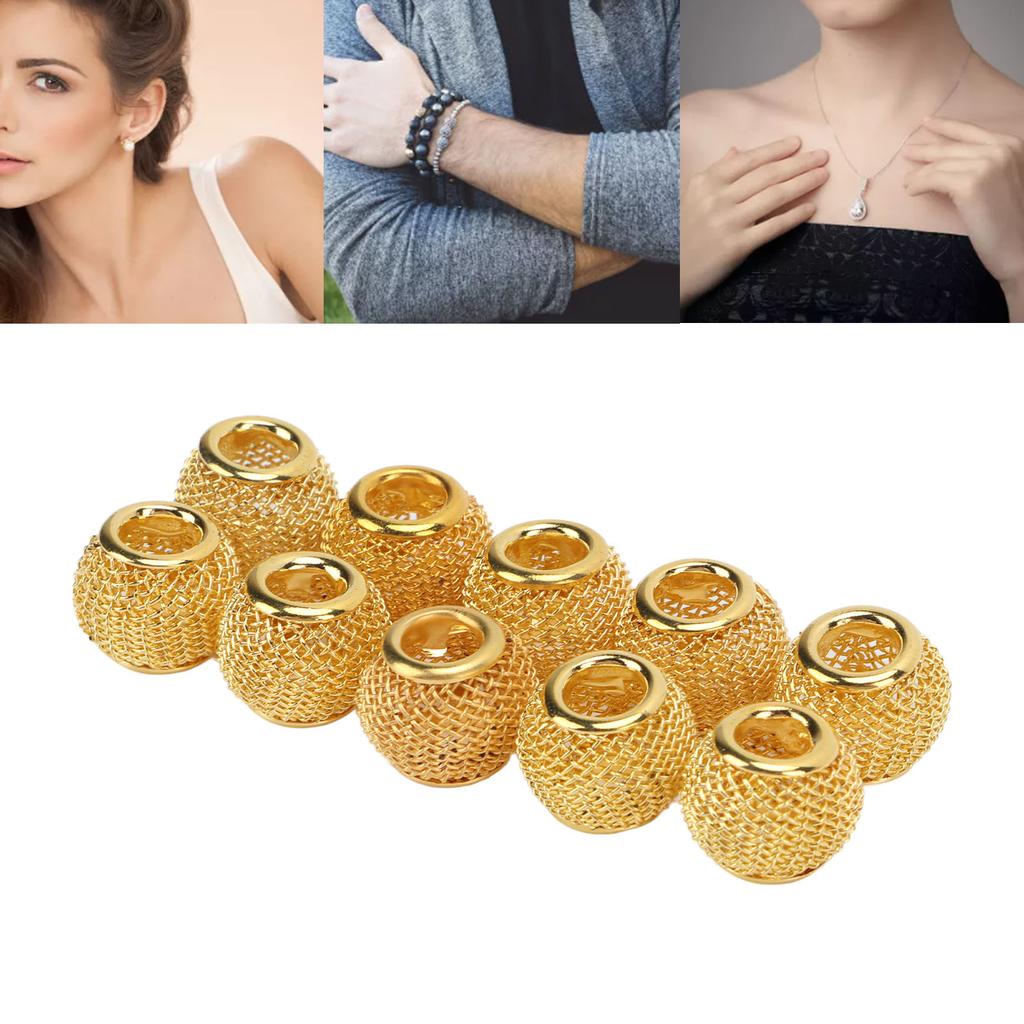 10 Pcs Spacer Beads Round Mesh Hollow Gold Plated   Spacer Beads   Hand Made Beading for Jewelry Making