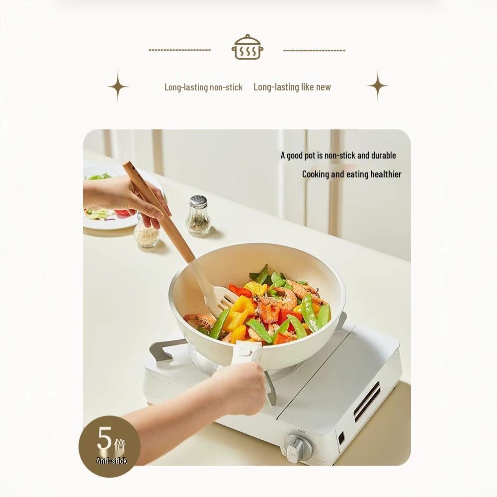 Detachable Handle Non-Stick Maifan Stone Cookware Set: Stir-Fry & Flat-Bottomed Pan for Induction Cookers.
