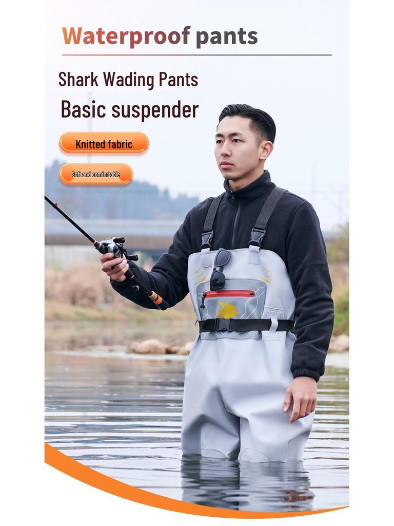 Shark Ultralight Waterproof Wading Pants with Rain Boots for Fishing