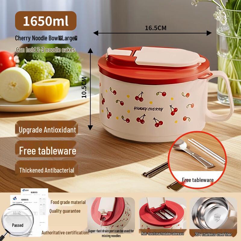 

ZISIZ 304 Stainless Steel Instant Noodle Bowl with Lid and Folding Cutlery