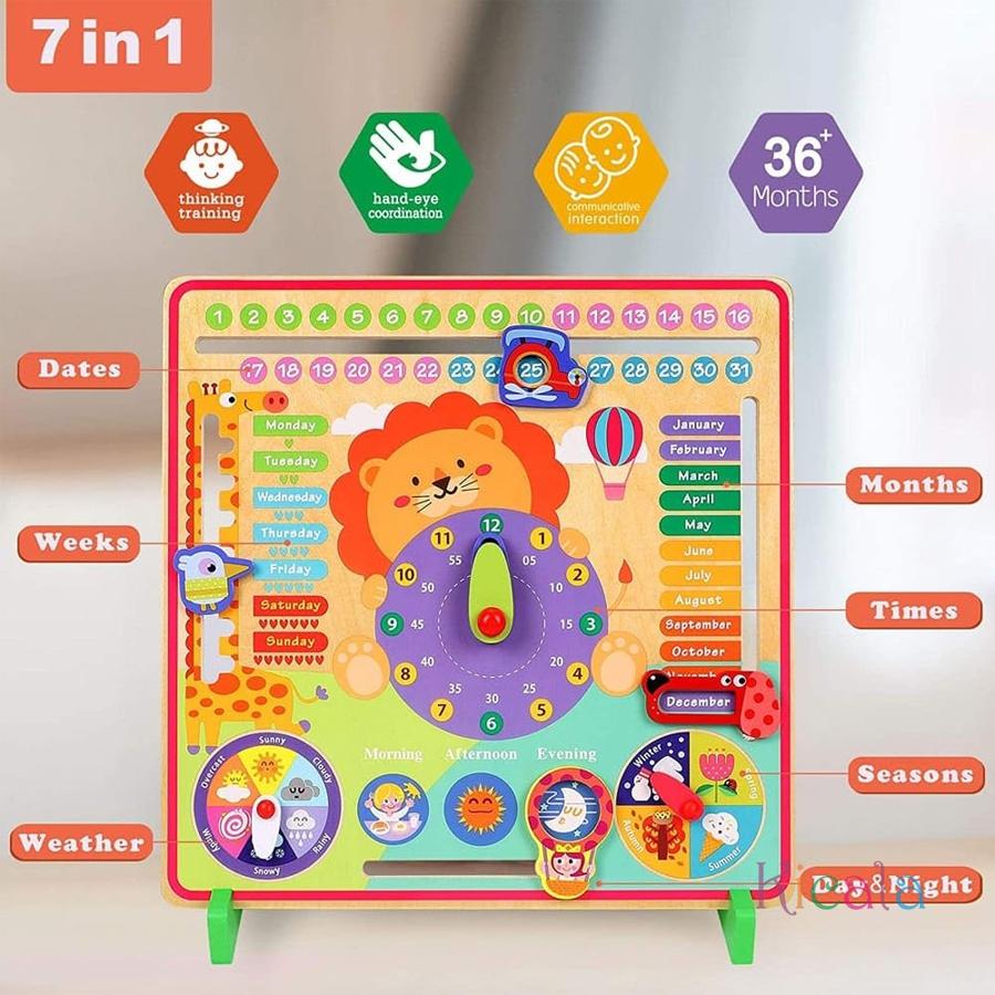 Montessori Wooden Calendar Toy for Kids Time Date Weather Learning Board Educational Clock Preschool Teaching Aid