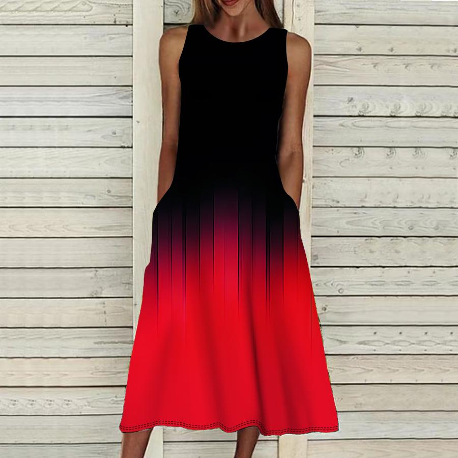 

Летнее модное сексуальное платье без рукавов, мягкое повседневное платье с 3D градиентным принтом, платье на бретельках без рукавов, летнее платье на подтяжках 8XL красный