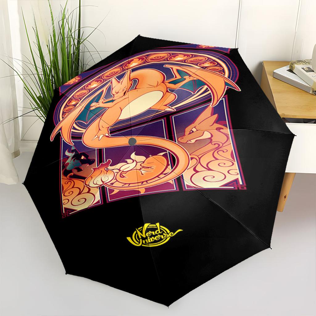 Pokemon Charizard Printed Umbrella Cool Fire Dragon Foldable Umbrella Windproof Anti UV Sun Rain Umbrella Outdoor Use