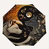 Yin-Yang Fox Moon Blossom Circular Art PrintUmbrella, Portable 3-Fold Compact Umbrella for Men & Women Gift