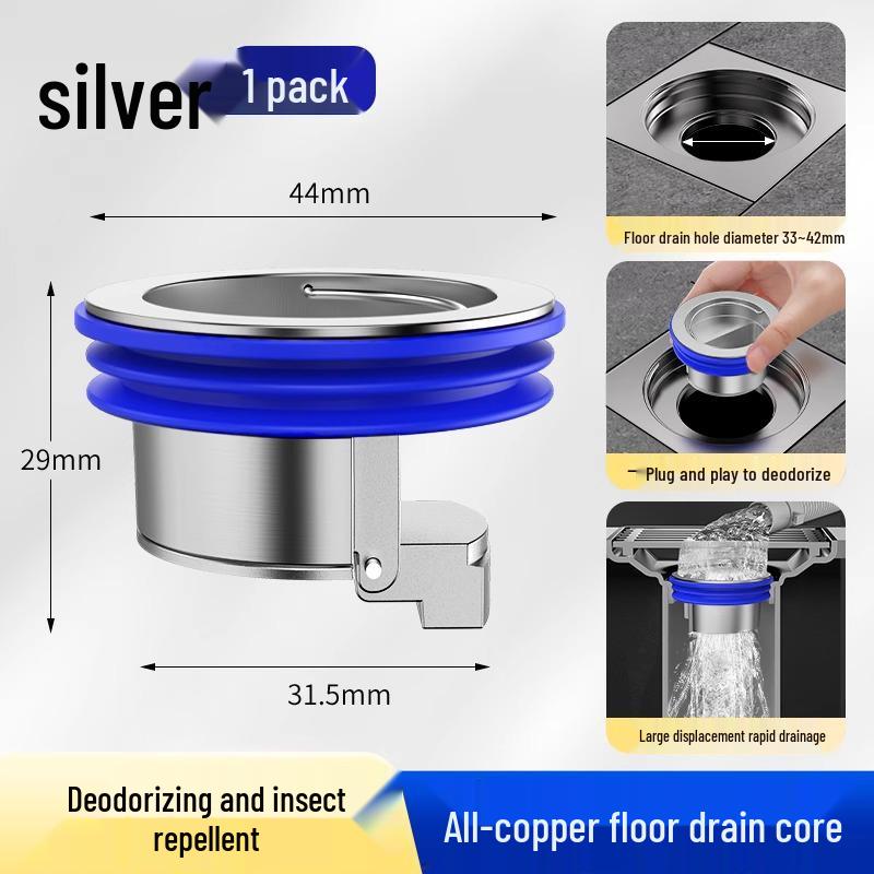 Universal Anti-Clog All-Copper Floor Drain Core - Odor-Proof, High Water Volume, Insect-Resistant, Anti-Backflow for Bathroom and Toilet.