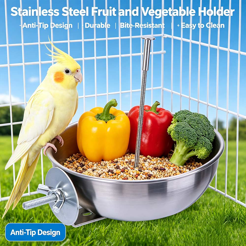 Stainless Steel Parrot Feeder Splash-Proof Vegetable Skewer Bird Food Holder  Pet Container