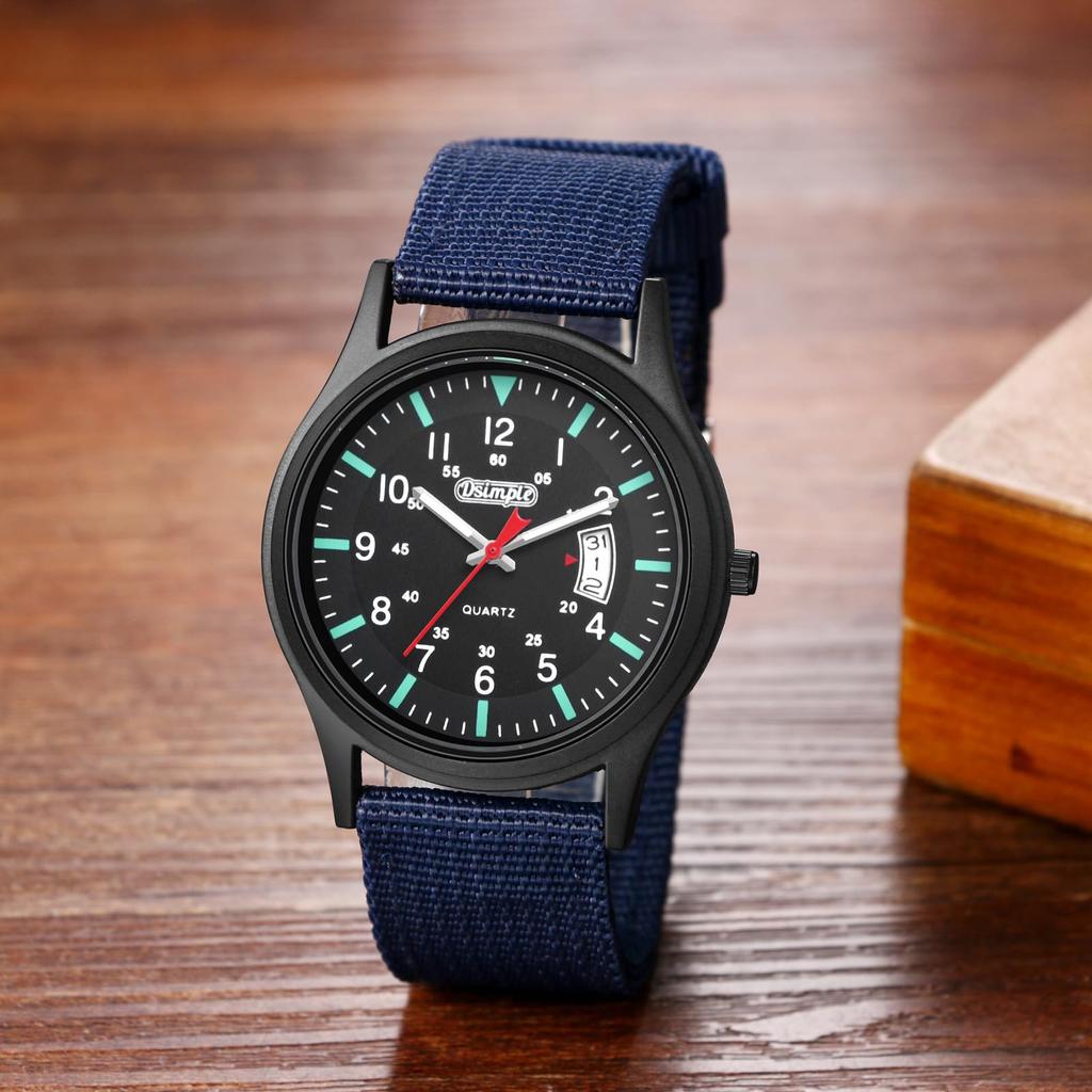 Military Watch with Nylon Luminous Analog Simple and Stylish Quartz Fashion Accessory Perfect Gift for and Day Men's Strap, Waterproof, Display,