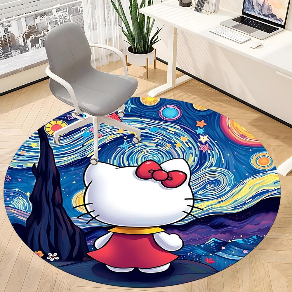 1pc Hello Kitty Chair Carpet for Office, Indoor Non Slip Washable Polyester Fiber Carpet, Mat For Office, Machine Washable