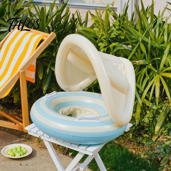 Baby-Schwimmring mit Baldachin, Aufblasbarer gestreifter Pool-Schwimmring für Kleinkinder Jungen Mädchen, UV-Sonnenschutz-Schwimmring mit Sicherheitsitz, Griff