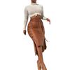 Overstock Leather Pu Skirt Women's Hot Sale O-Neck Slim Fit Mid-Length Bodycon Half-Body PU Skirt Drop Shipping