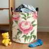 1 Pink Floral Peony Pattern Laundry Basket | Round, Foldable Storage Basket With Handle, Durable Polyester, Suitable For Clothes, Bathroom And Bedroom