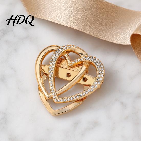 Scarf Fastening Pin Double Layered Love Heart Brooch Rhinestone Lapel for Men Heart-shaped Brooch Women Decorative Badge Clothes Bag Hat Suits