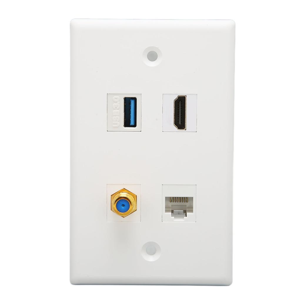 4 Port Wall Plate HD Multimedia Interface F Type USB3.0 Cat6 Home Wiring Faceplate for HDTV Projector Computer