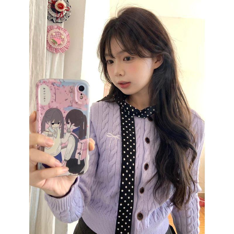 

Lilac Purple Twist Knit cardigan Outerwear Women Spring and Autumn Outdoor Sweater 2025 New Korean Series Slim fit Long sleeve Top Purple XL(Suggested 57.50 kg-65.00 kg)