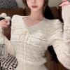 Basic Hollow Out Fashion Drawstring Sweaters Autumn Winter New Solid Color Female Clothing Slim V-Neck Korean Knitted Pullovers
