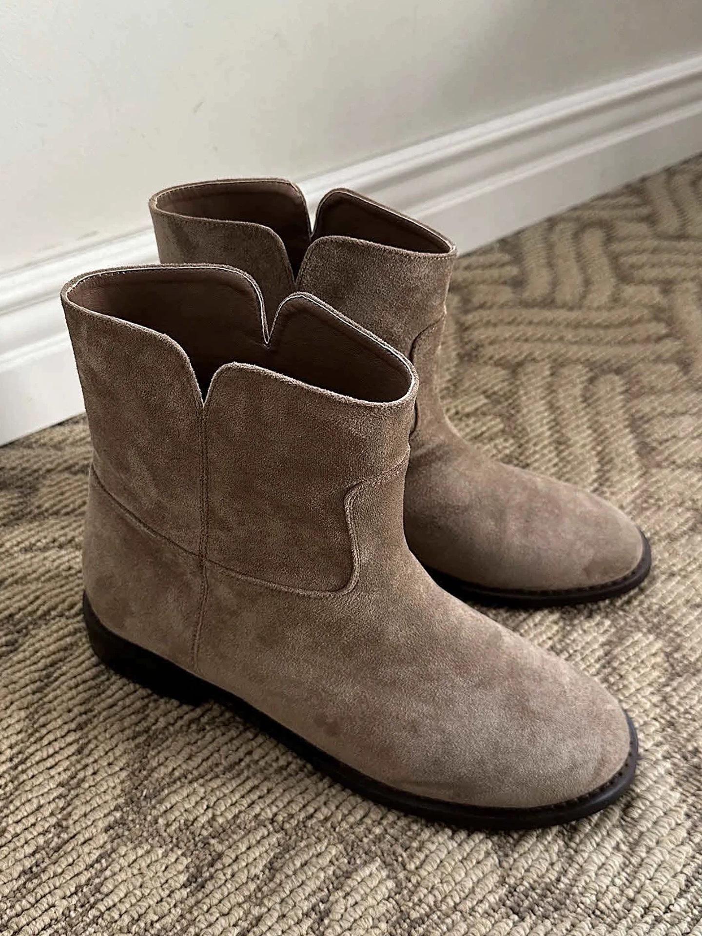 

Sheepskin version ~ vintage suede round toe low-heeled sleeve boots Martin boots women s autumn and winter versatile western cowboy boots 40 серый