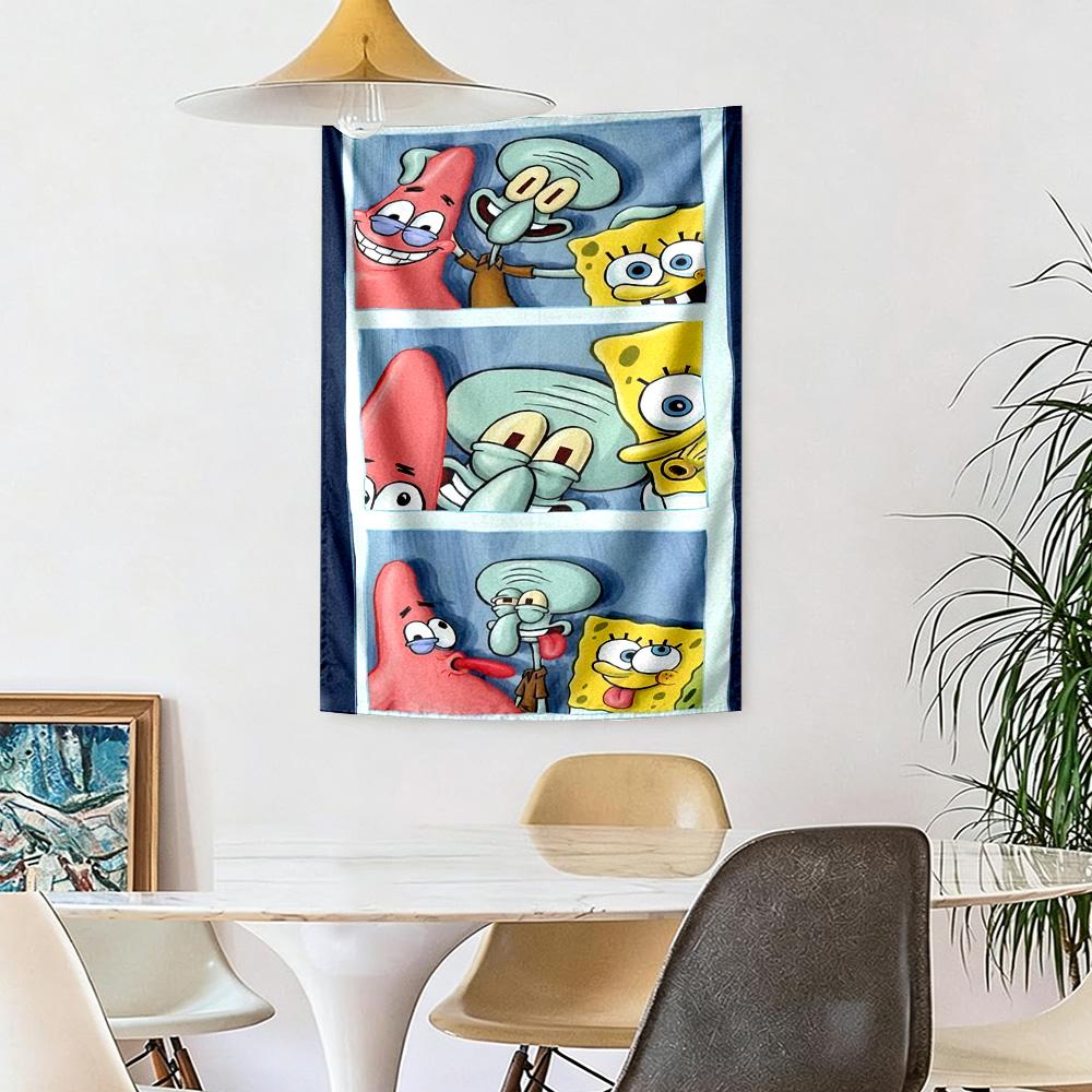 Spongebob Squarepants Wall Decor Tapestry Art For Pet Memorial Birthdaywedding Party Backdrop Family Gift