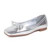 Fashion Silver Square Toe Bowtie Flats Women Spring Office Shoes Shallow Slip On Ladies Ballerina Loafers Comfy Barefoot Mocassines 2025