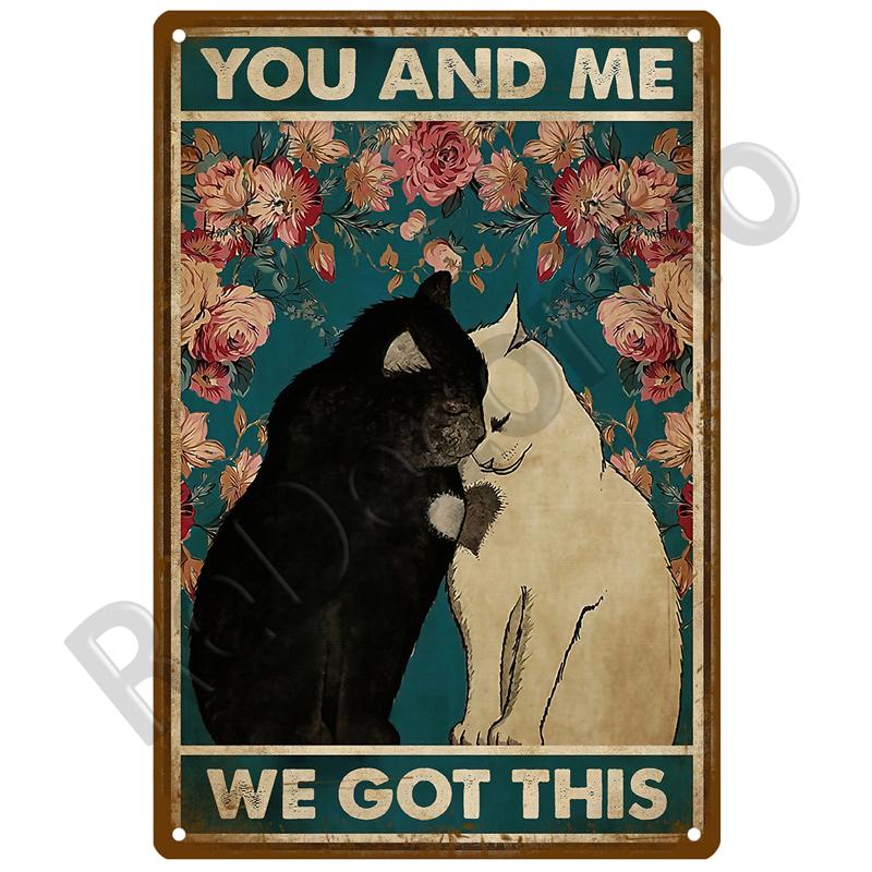 Retro Black Cat Metal Vintage Poster Funny Dog Wall Art Pet Sign Cafe Mural Plaque Metal Sign Tin Sign Plate Bathroom Home Decor
