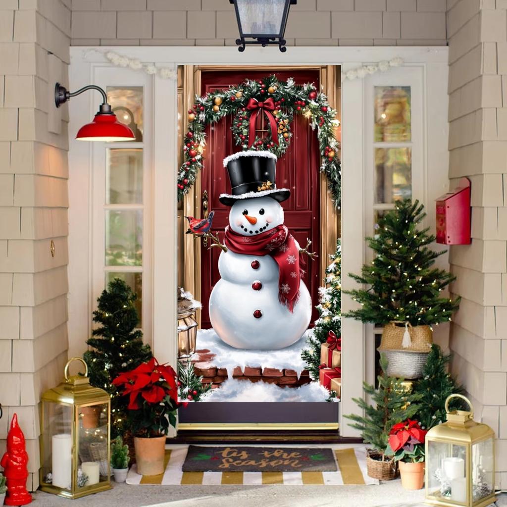 Christmas Door Lining Snowman Door Cover Christmas Outdoor Decorations For Home 2025 Ornaments Xmas Gifts 2026 New Year Decors
