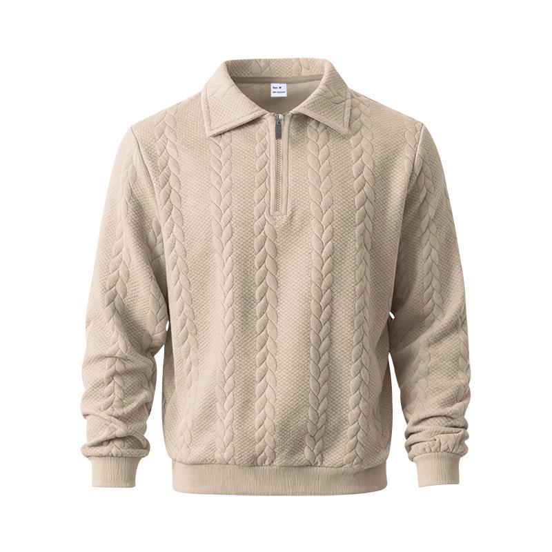 2026 Men's Heavyweight Textured Lapel Zip Polo Sweatshirt for Spring/Autumn