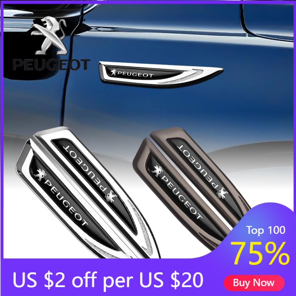 2026 Hot Car Sticker 2Pcs 3D Metal Car Side Fender Rear Trunk Emblem Badge Sticker Decal For Peugeot 207 3008 206 208 308 307 40