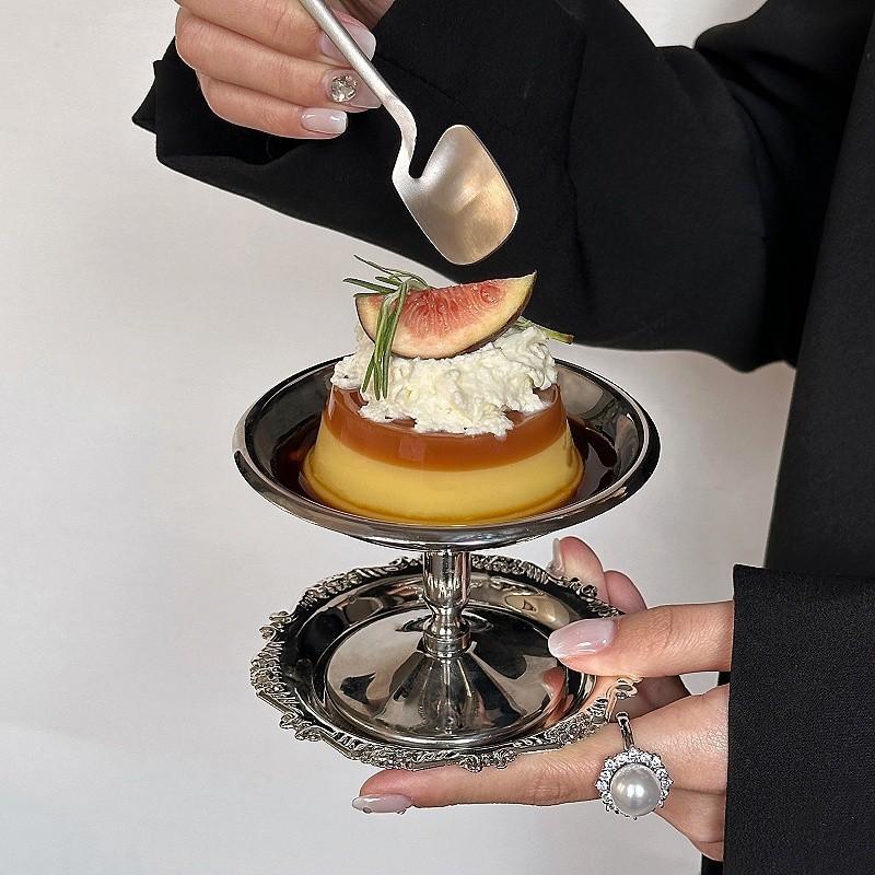 Stainless Steel Dessert Plate Cake Tray Ice Cream Cup Tall Cup High Tea Snack Pudding Fruit Dish Cute Plates Table Decoration