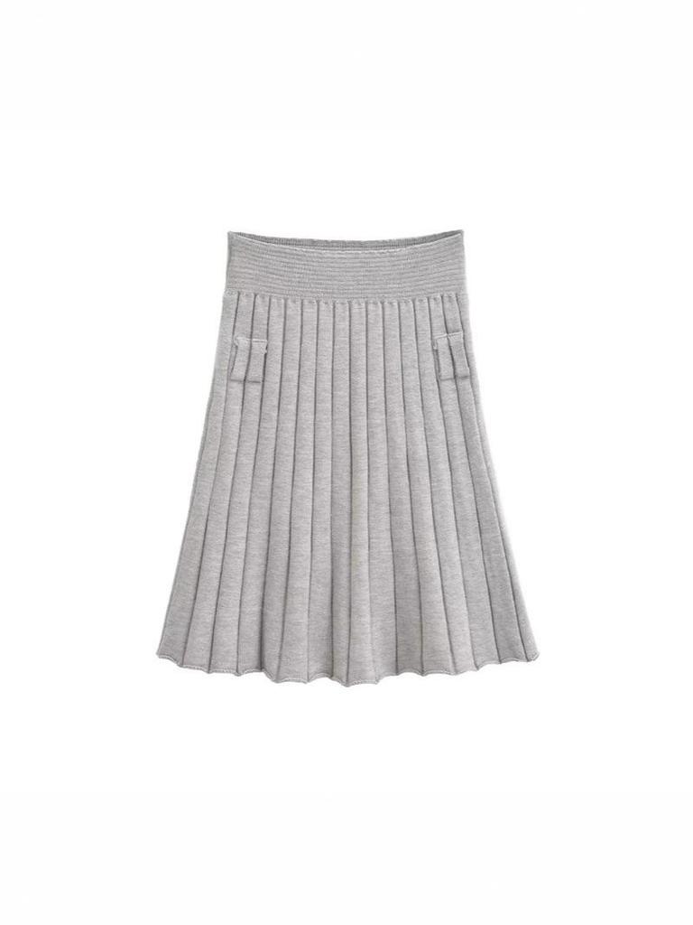 Elegant Korean Style A-Line Knit Skirt: High-Waisted, Slimming, Pleated, Versatile, Age-Reducing - Autumn/Winter 2025 Collection.