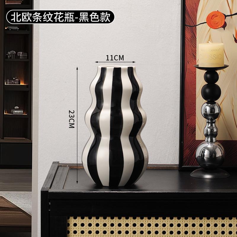 Ceramic Stripes Vase Flower Arrangement Chinese Retro Decoration Porcelain Bottle Flower Vase Home Decoration Accessories
