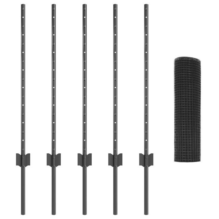 VidaXL Clôture en fil soudé avec 5 poteaux en U Gris 0,8x10 m Acier 3336560