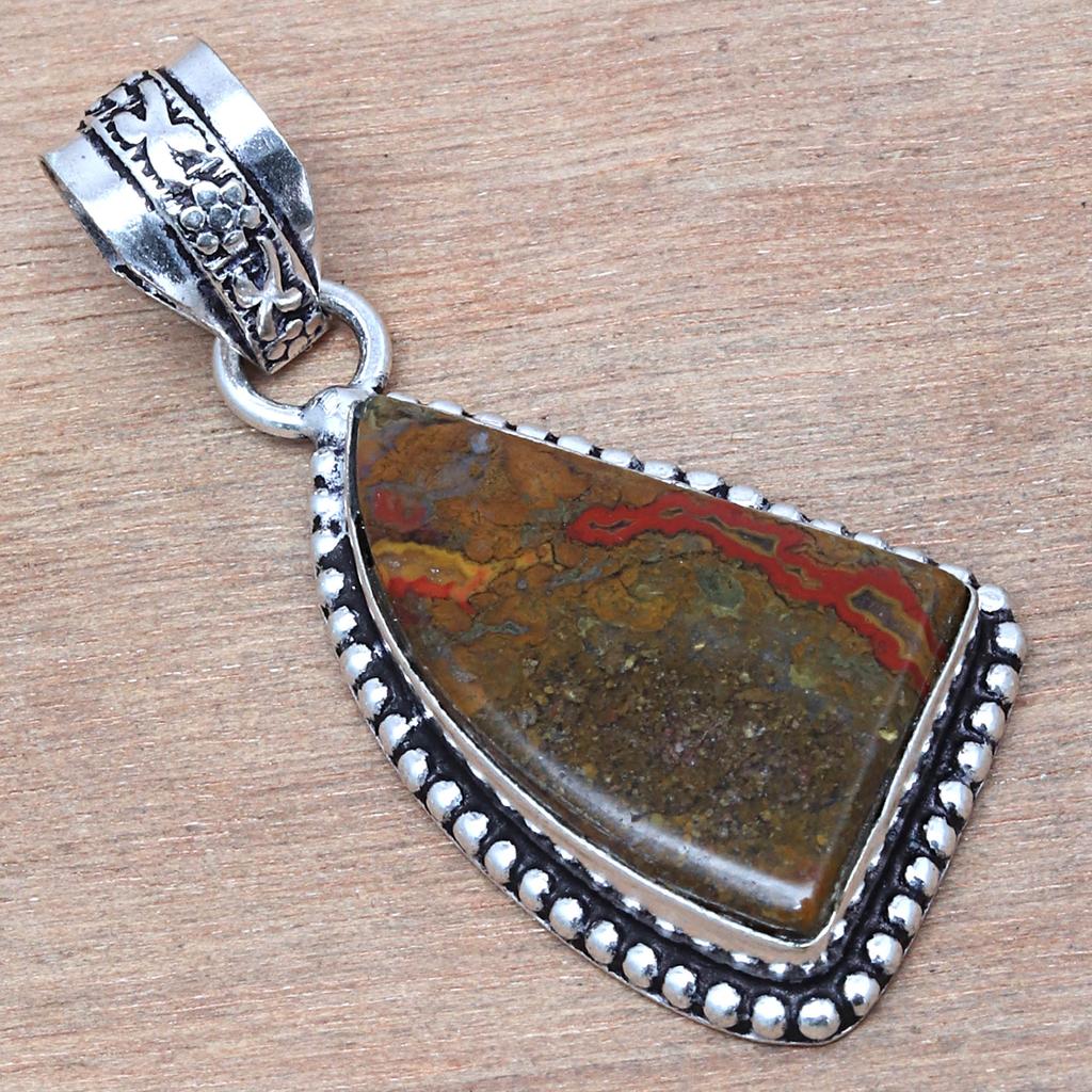Pendant Crazy Lace Agate Gemstone Handmade Antique Silver Jewelry 1.75"