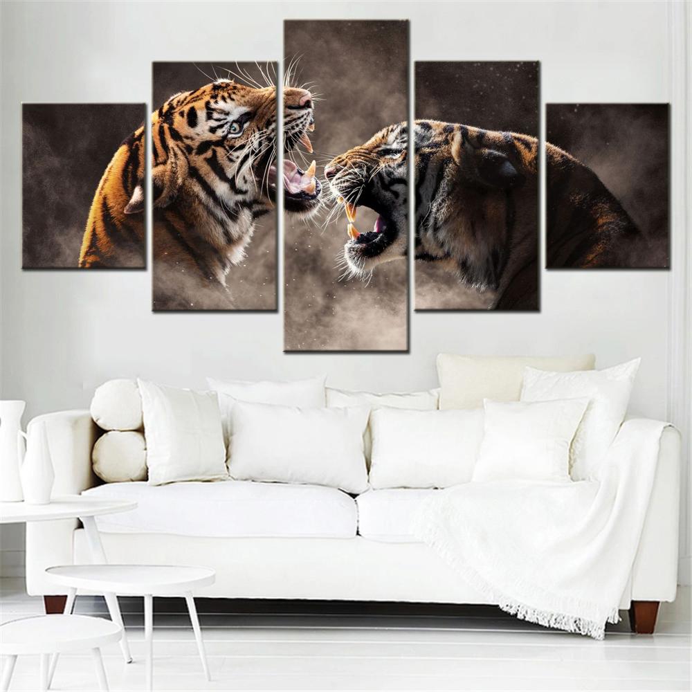 

5 Pieces Canvas Wall Arts Poster Painting Animals Tigers Roaring Wallpaper Home Decor Picture Printing Interior Artwork Mural 20X35 20X45 20X55CM