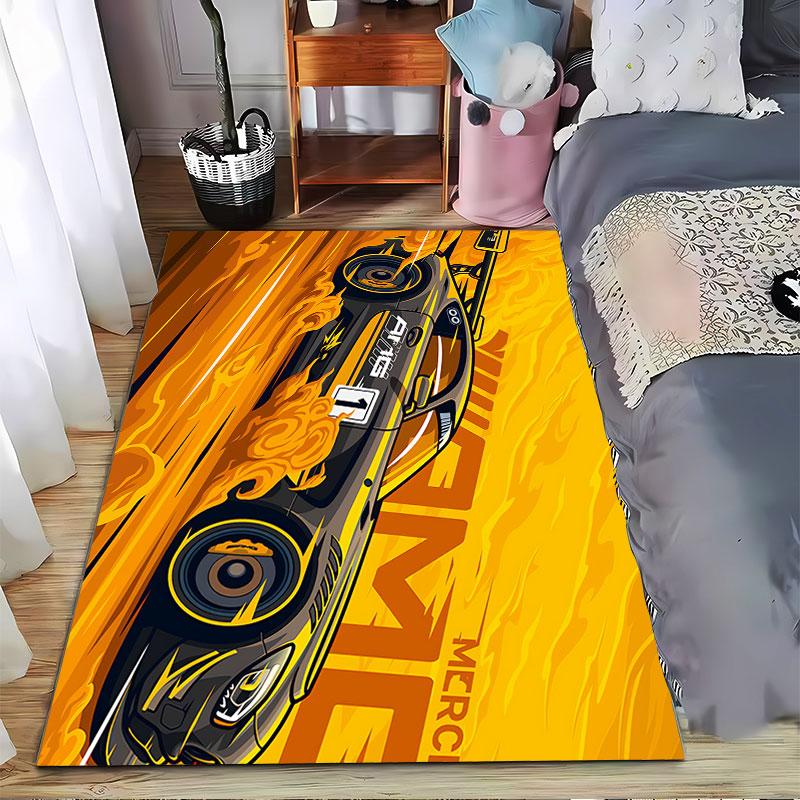 Speeding Car Graphic Carpet suitable as a non-slip mat for the living room or bedroom sofa