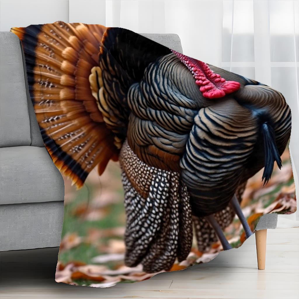 Turkey Autumn Forest 2D Flat Blanket, Lightweight Flannel for Travel Camping Party Gifts, Gentle Warmth Christmas Blanket