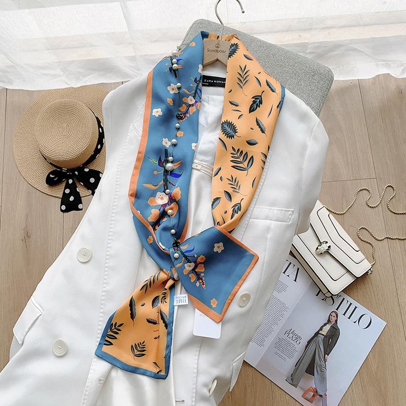 Ins Style Minimalist Double-Sided Striped Simulated Silk Long Scarf Satin Double Layered Scarf French Elegant Retro Headband