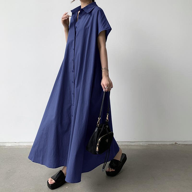 Short Sleeved Dress Women's Lapel Casual Shirt Dress