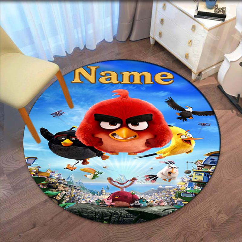 Custom Name Angry Birds Printed Round Rug Carpet Chair Rug Area Rug Entryway Doormats,for Office Chair Living Room Bedroom Kitchen Room.