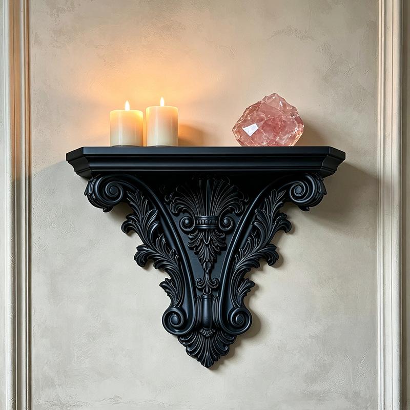 Vintage European Flower Scroll Carving Wall Bracket Wall Hanging Floating Rack Decorative Display Stand
