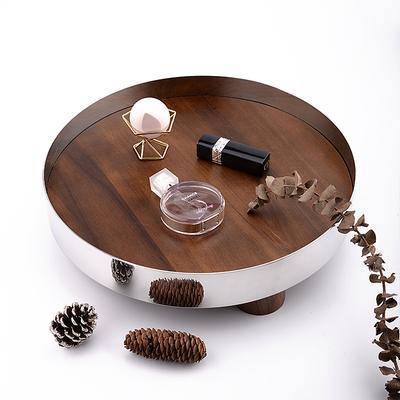 Luxus Tablett Edelstahl Holz Parfüm Einfache Aufbewahrungstabletts Kreisförmige Dekorative Obstschale Küchenorganizer Zubehör