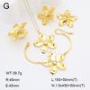 Stainless Steel Gold Flower Set Women 4pcs Necklace Earrings Bracelet Ring Cubic Zirconia Luxury Wedding Party Anniversary Gift