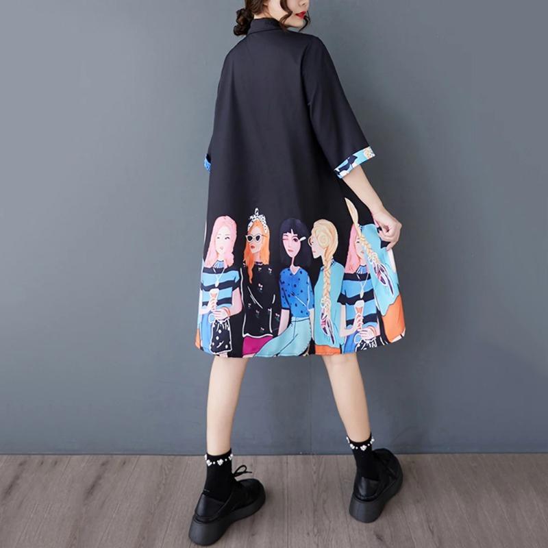 Xitao Bedrucktes einreihiges lockeres Damenkleid ZMY1218