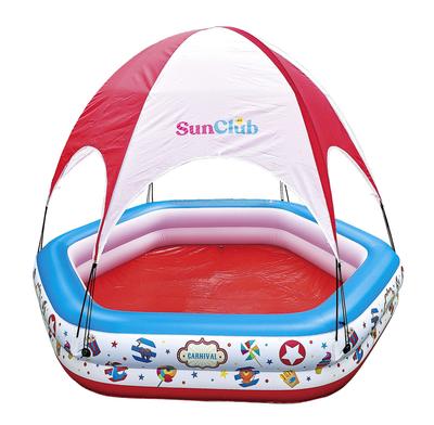 JILONG Circus Tent Pool, 223 X 208 X 38cm (inflated Size), with Large Air Valve and Drain Plug, JL-685009, WhiteBlueRed