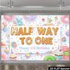 2D Half Way To One Birthday Backdrop, Sweet Candy Donut Photo Background