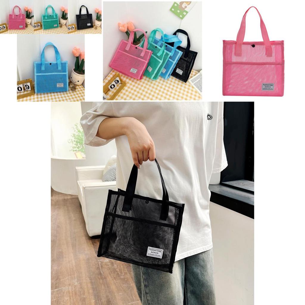 Stylish Korean Transparent Mesh Casual Beach Bag Large Capacity Tote Handbag