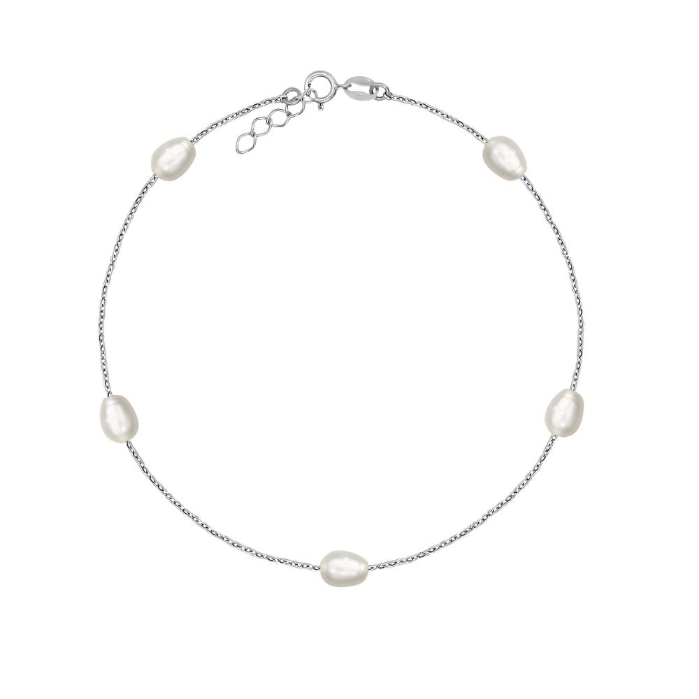 925 Sterling Silver Bracelet with 5 Cultured Pearls, Simple Elegant Women's Jewelry Birthday Valentine's Day Gift