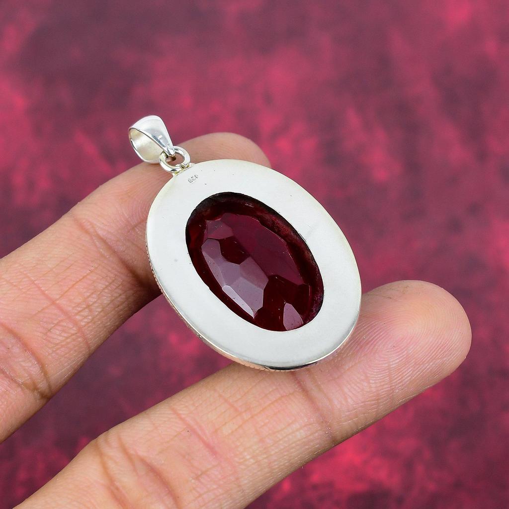 Red Garnet Jewelry, 925 Solid Sterling Silver Pendant, Handmade Gemstone Jewelry Pendant For Memorial Day