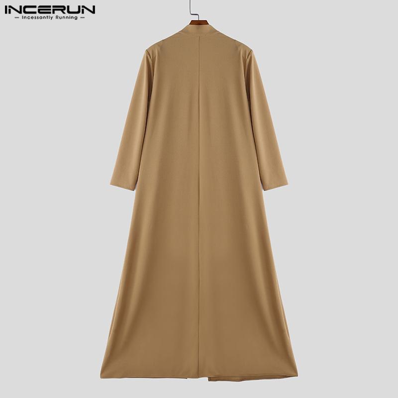 INCERUN Pánský podzimní kardigan s dlouhým rukávem, otevřený vpředu, dlouhý, maxi větrovka s kapsami