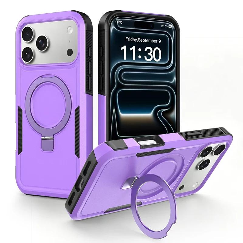 Coque Magnétique avec Support Invisible Rotatif pour IPhone 18 Pro Max 15 16 17 Pro Anti-Choc Antidérapante Armure Robuste Housse de Protection Robuste