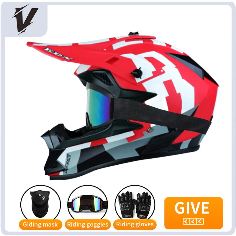 VGV Off-road motorcycle helmet for men, women, adults and children DOT certified Bluetooth-equipped three-piece set with gifts