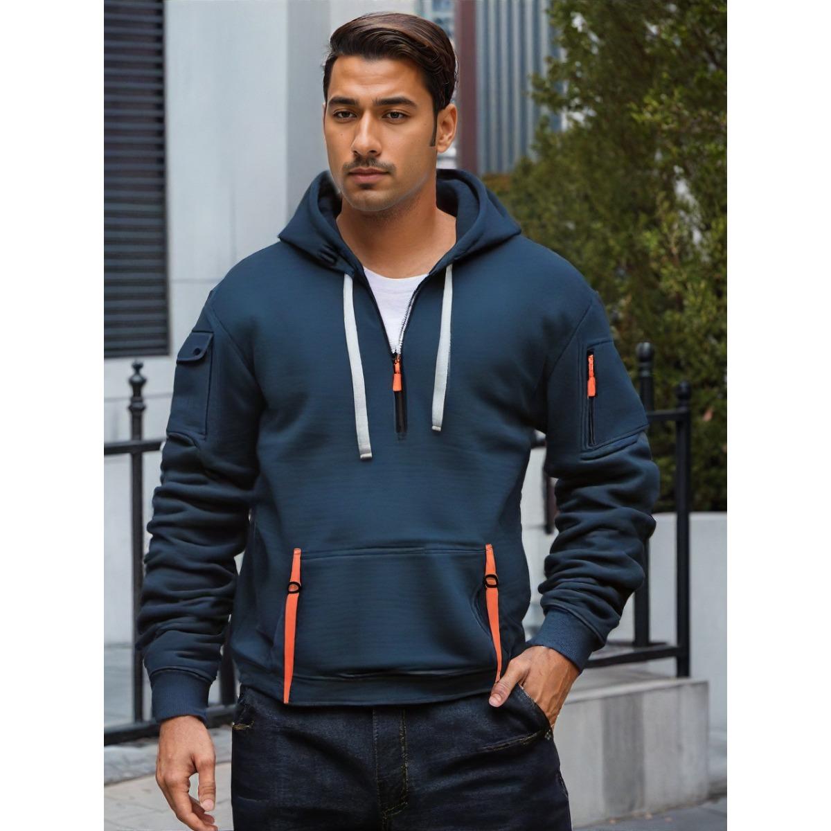

New Plus Velvet Sweater Men s Hoodie Quarter Zip Hoodies Pocket Sports&Outdoor Streetwear Cool Casual Spring Fall Clothing Hoodies Sweatshirts S